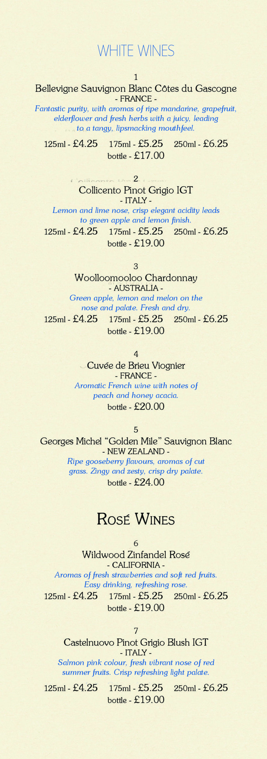 Menus Dog Inn Old Sodbury